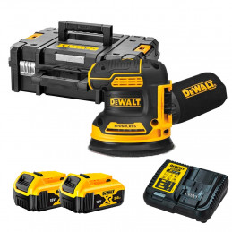 DeWalt DCW210P2-GB Cordless 18V XR Brushless Random Orbit Sander 125mm With 2 x 5Ah Batts DCB184, Charger DCB115 And TSTAK