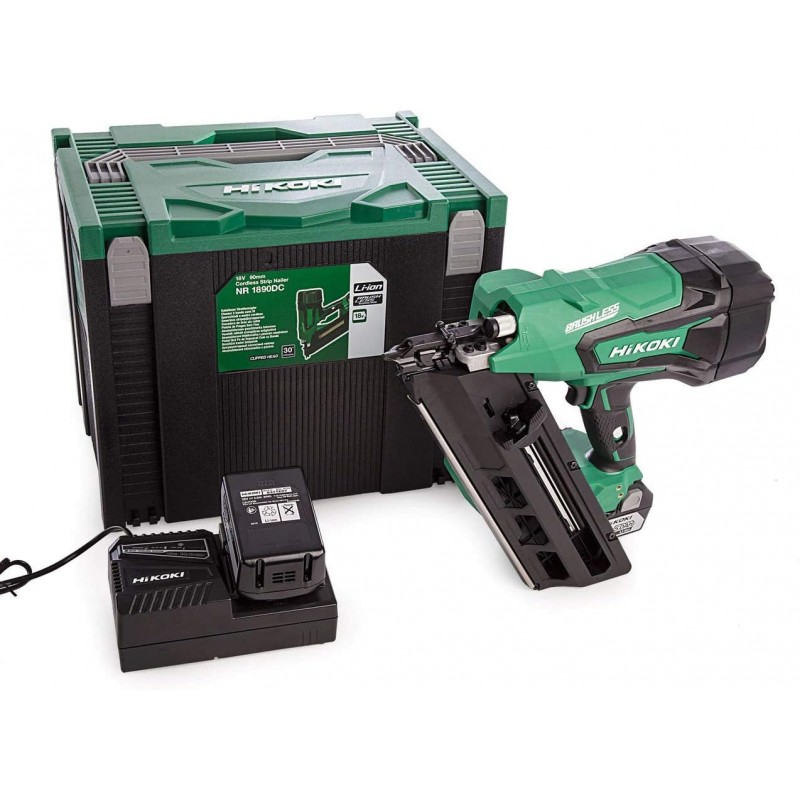 HiKOKI NR1890DCJPZ 18V 2x5Ah 90mm BL Air Spring Nailer Kit With Charger